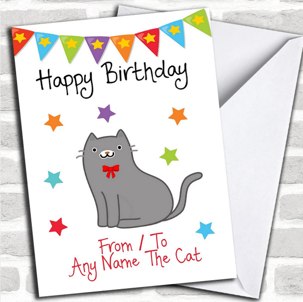 To From Pet Grey Cat Personalized Birthday Card