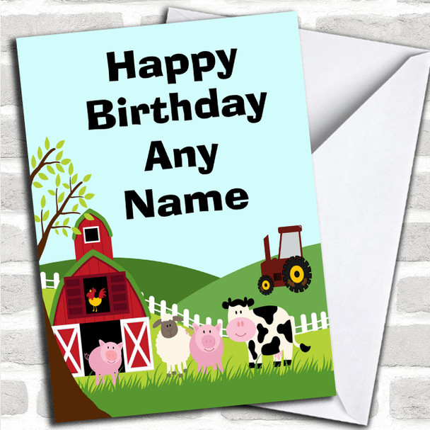 Farm Animals And Tractor Personalized Birthday Card