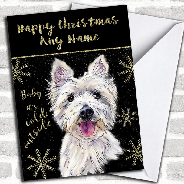 Cold Outside Snow Dog West Highland Terrier Personalized Christmas Card