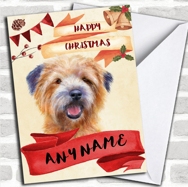 Watercolour Rustic Dog Cairn Terrier Personalized Christmas Card