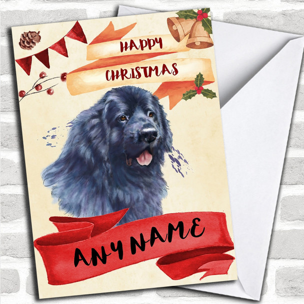 Watercolour Rustic Dog Newfoundland Personalized Christmas Card