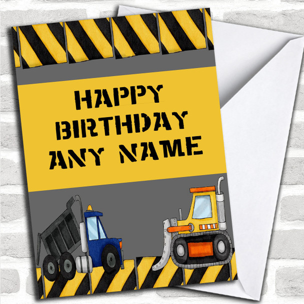 Digger And Tractor Construction Personalized Birthday Card