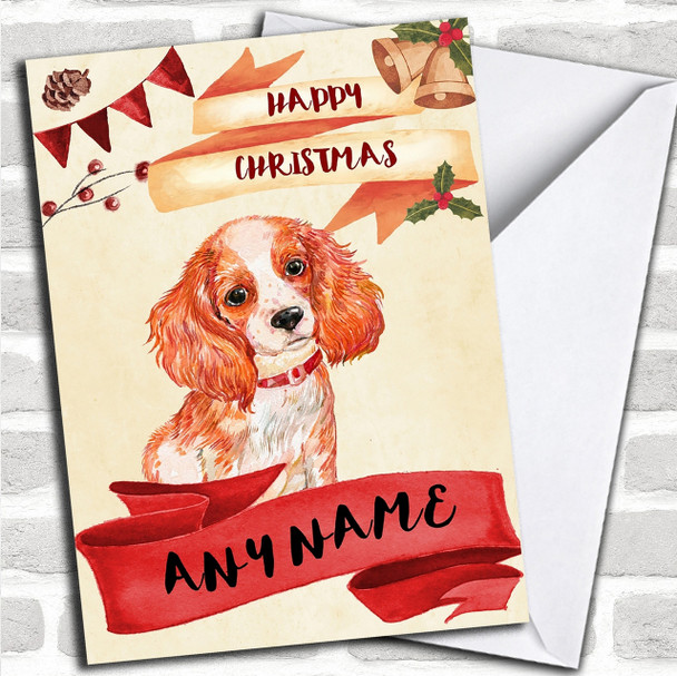 Watercolour Rustic Spaniel Dag Personalized Christmas Card