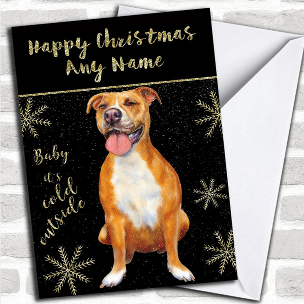 Cold Outside Snow Dog Pitbull Personalized Christmas Card