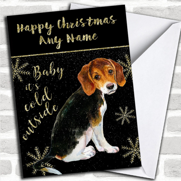 Cold Outside Snow Dog Beagle Personalized Christmas Card