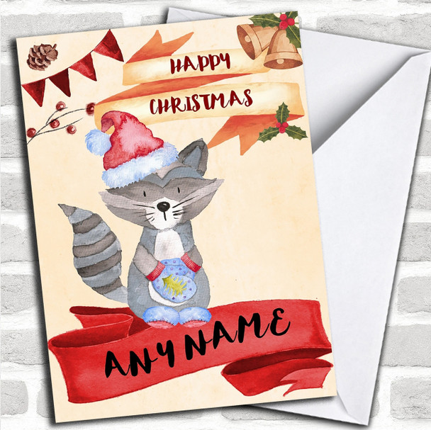 Watercolour Rustic Raccoon Personalized Christmas Card