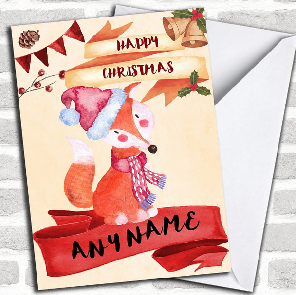 Watercolour Rustic Fox Personalized Christmas Card