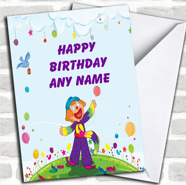 Cute Purple Clown Personalized Birthday Card