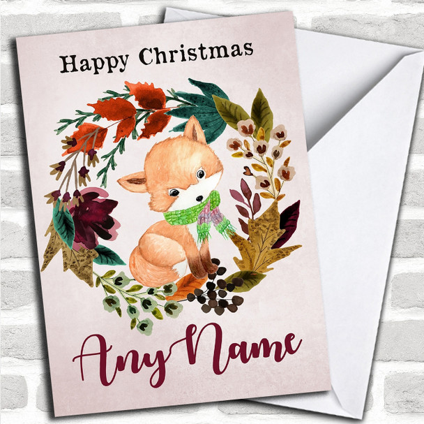 Winter Wreath Fox Personalized Christmas Card