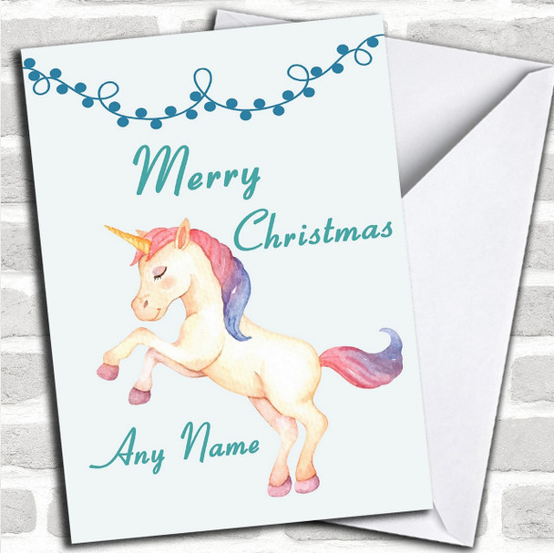 Watercolour Standing Unicorn Personalized Childrens Christmas Card