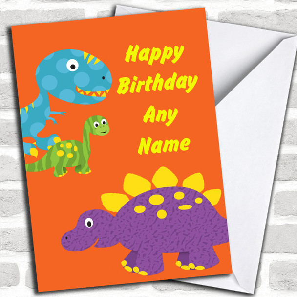 Cute Dinosaurs Orange Personalized Birthday Card