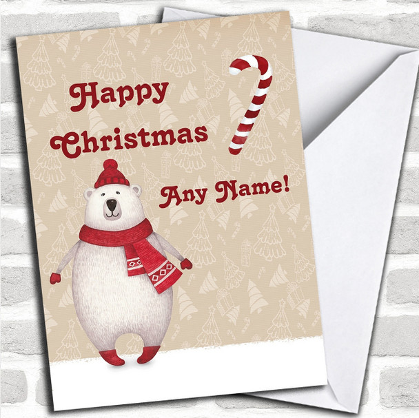 Polar Bear Hat Watercolour Personalized Childrens Christmas Card