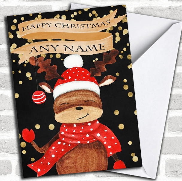 Golden Confetti Reindeer Personalized Childrens Christmas Card