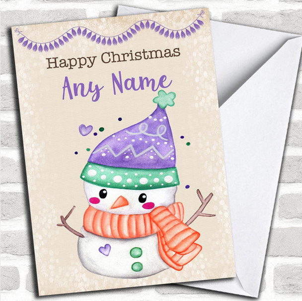 Cute & Sweet Snowman Personalized Childrens Christmas Card