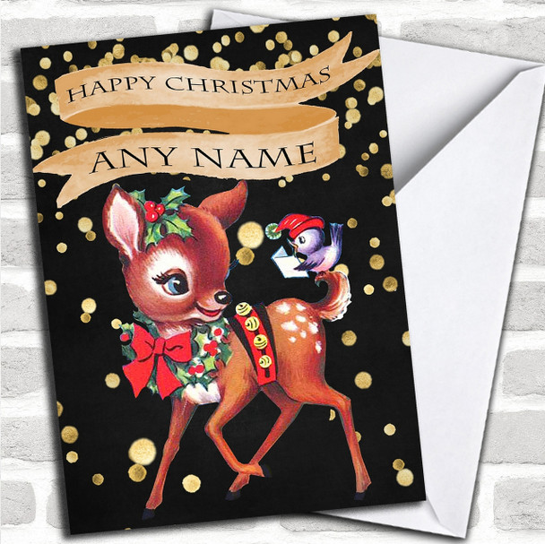 Golden Confetti Deer Personalized Childrens Christmas Card