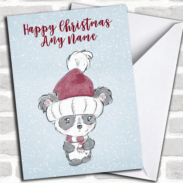 Snowy Cute Panda Hat Personalized Childrens Christmas Card