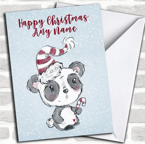Snowy Cute Panda Personalized Childrens Christmas Card
