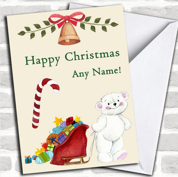 White Bear Sack Personalized Childrens Christmas Card
