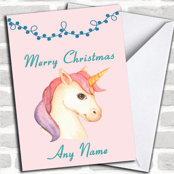 Pink Unicorn Personalized Childrens Christmas Card