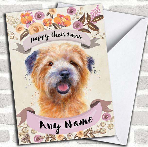 Rustic Gold Dog Cairn Terrier Personalized Cute Christmas Card