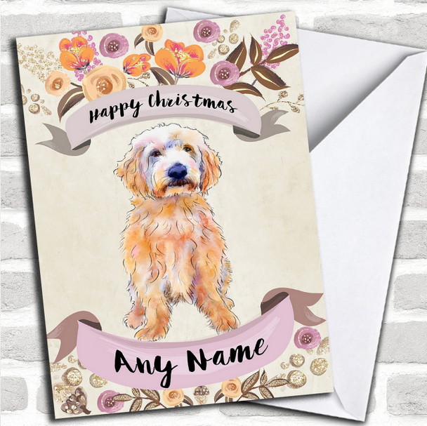 Rustic Gold Dog Labradoodle Personalized Cute Christmas Card