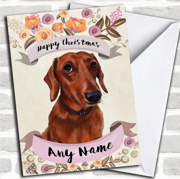 Rustic Gold Dog Dachshund Personalized Cute Christmas Card