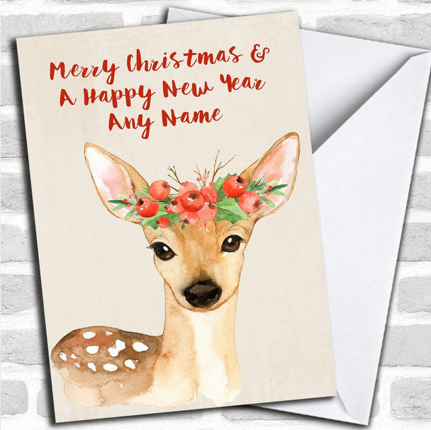 Watercolour Xmas Deer Personalized Cute Christmas Card