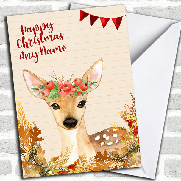 Gold Foliage Deer Personalized Cute Christmas Card