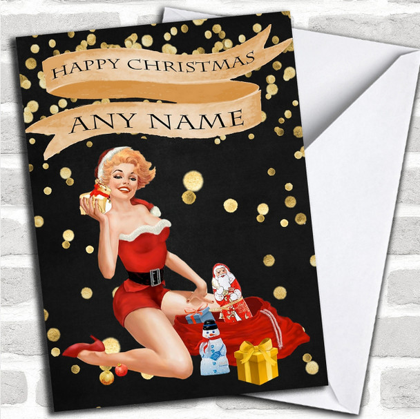 Golden Confetti Sexy Lady Personalized Christmas Card