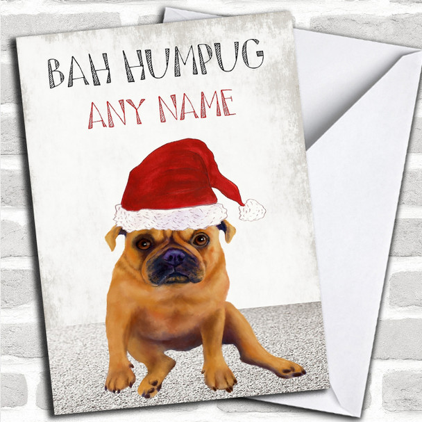 Funny Bah Hum Pug Personalized Christmas Card