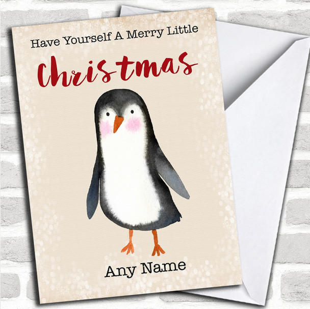 Merry Little Christmas Rosy Cheek Penguin Personalized Christmas Card