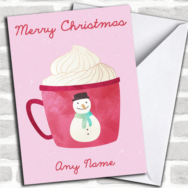 Watercolour Hot Chocolate Snowman Personalized Christmas Card