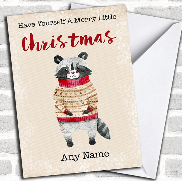 Merry Little Christmas Raccoon Personalized Christmas Card