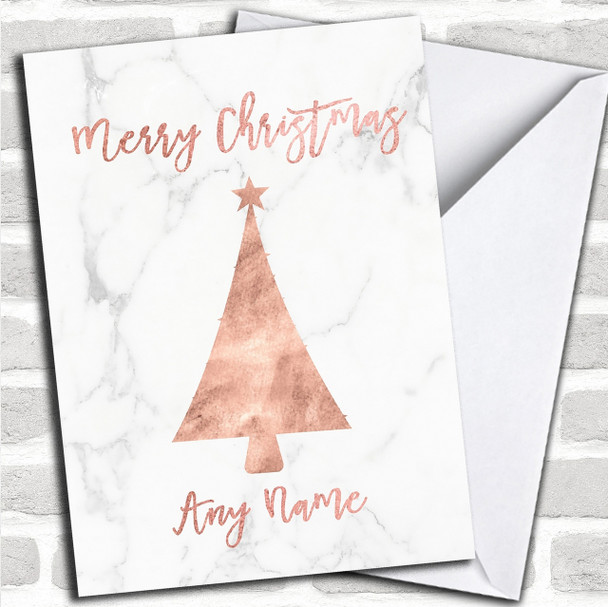 Rose Gold Marble Tree Personalized Christmas Card