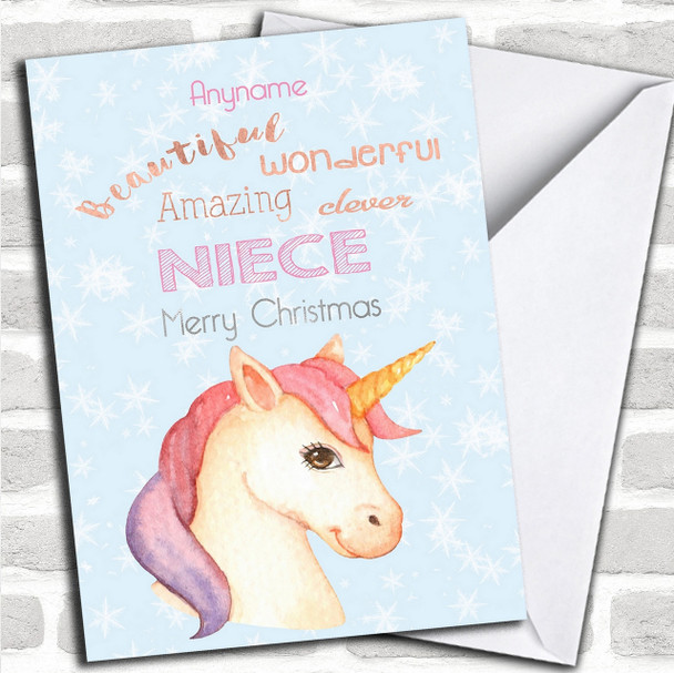 Niece Pretty Unicorn Personalized Christmas Card