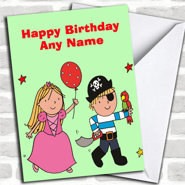 Princess And Pirate Personalized Birthday Card