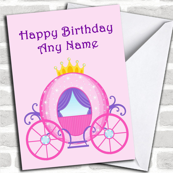 Pink Princess Carriage Personalized Birthday Card