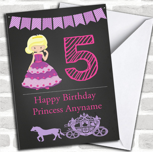 Chalk Princess Blonde Horse Carriage Children's Birthday Personalized Card