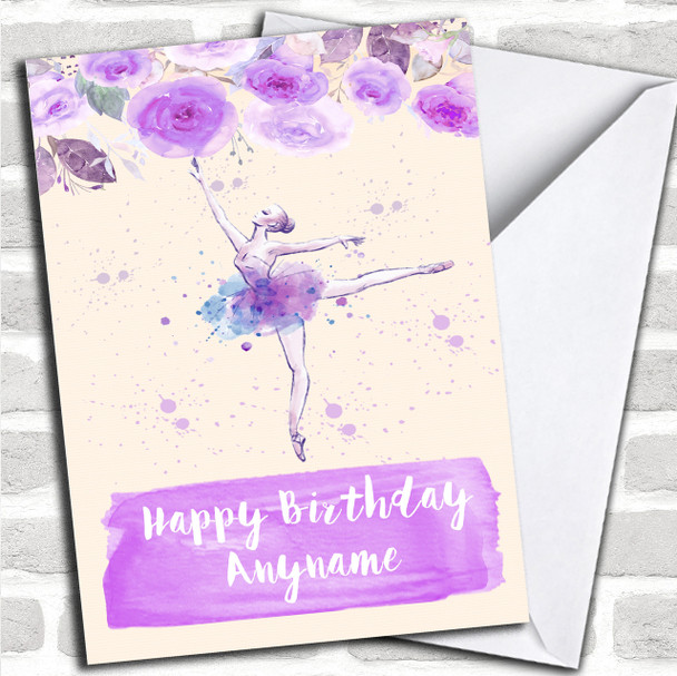 Floral Purple Watercolours Ballerina Children's Birthday Personalized Card