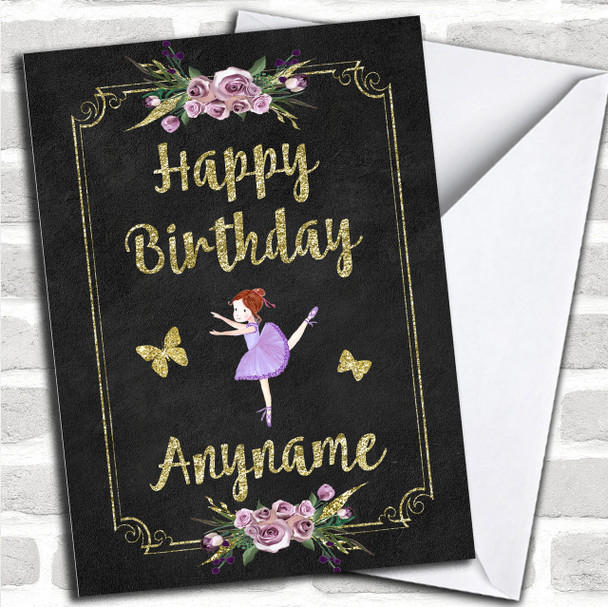 Chalk Gold Butterfly Ballerina Children's Birthday Personalized Card