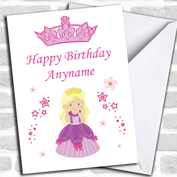 Blonde Princess Flowers Stars Children's Birthday Personalized Card