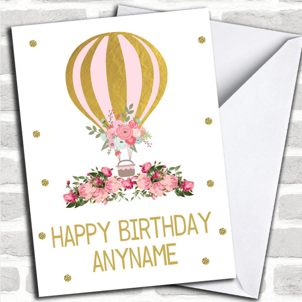 Gold Floral Hot Air Balloon Children's Birthday Personalized Card