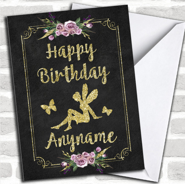 Chalk Gold Butterfly Fairy Children's Birthday Personalized Card