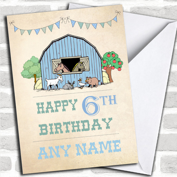Blue Barn Farm Animals Children's Birthday Personalized Card