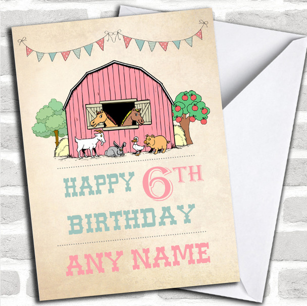 Pink Barn Farm Animals Children's Birthday Personalized Card