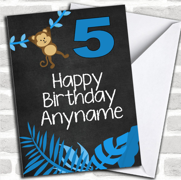 Blue Monkey Swinging Children's Birthday Personalized Card