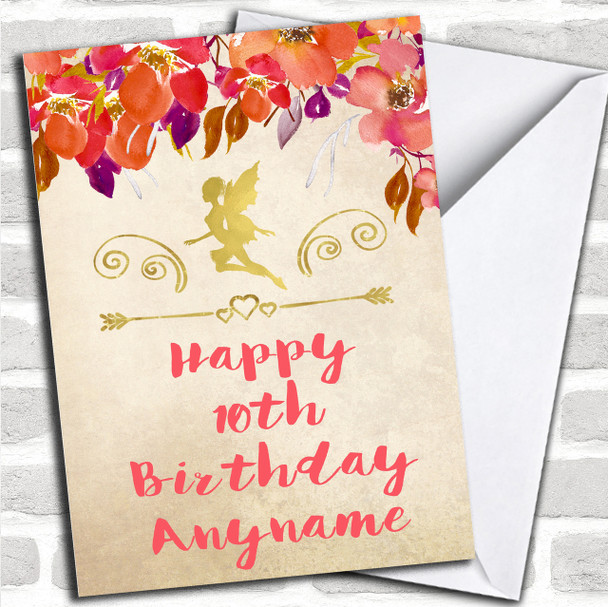 Gold Autumn Fairy Children's Birthday Personalized Card
