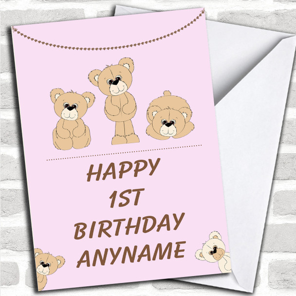 Cute Pink Teddy Children's Birthday Personalized Card