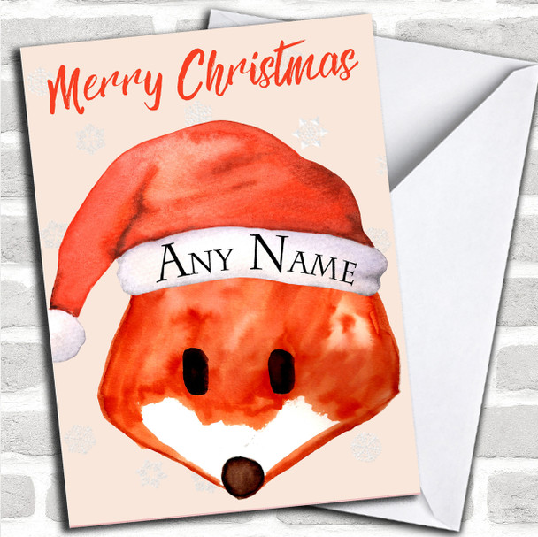 Cute Fox Hat Snow Christmas Personalized Card