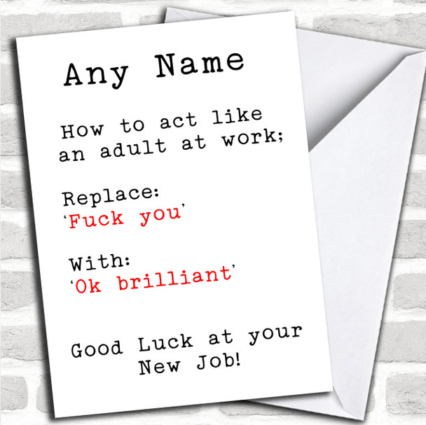 Replace F U With Ok Brill Humour New Job Leaving / New Job Personalized Card
